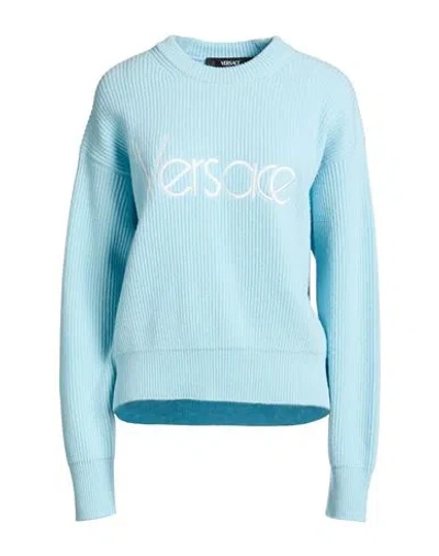 Versace Woman Sweater Sky Blue Size 8 Virgin Wool, Viscose, Polyester
