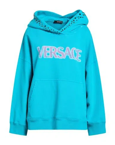 Versace Woman Sweatshirt Azure Size 4 Cotton In Blue