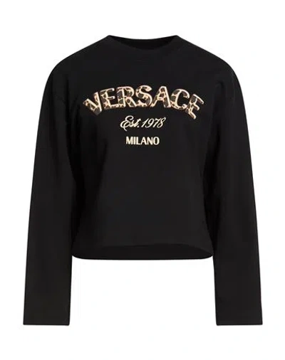Versace Woman Sweatshirt Black Size 10 Cotton, Elastane