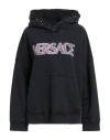 Versace Stud-embellished Logo Cotton Hoodie In Black