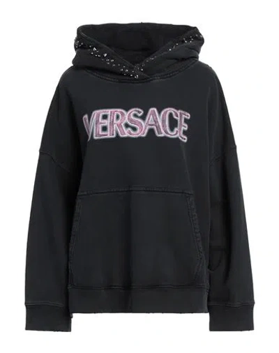 VERSACE VERSACE WOMAN SWEATSHIRT BLACK SIZE 10 COTTON, METAL