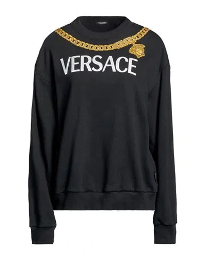 Versace Woman Sweatshirt Black Size 10 Cotton, Viscose, Elastane