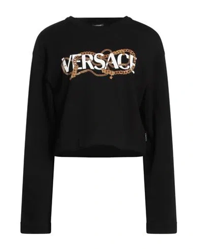 Versace Woman Sweatshirt Black Size 8 Cotton, Elastane