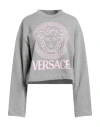 Versace Woman Sweatshirt Grey Size 10 Cotton, Elastane In Gray