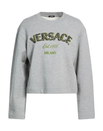 Versace Woman Sweatshirt Grey Size 12 Cotton, Elastane In Gray