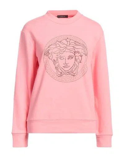 Versace Woman Sweatshirt Salmon Pink Size 10 Cotton, Glass, Aluminum