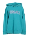 Versace Woman Sweatshirt Turquoise Size 10 Cotton, Metal In Blue