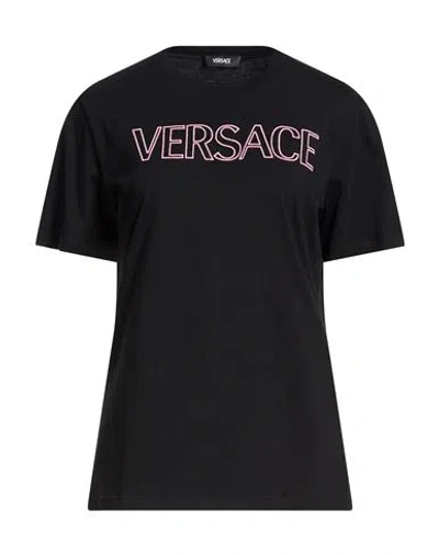 Versace Woman T-shirt Black Size 10 Cotton, Viscose, Polyester