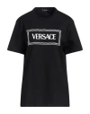 Versace Woman T-shirt Black Size 4 Cotton, Elastane In Green