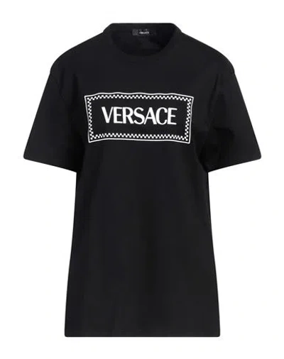 Versace Woman T-shirt Black Size 4 Cotton, Elastane
