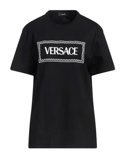 VERSACE VERSACE WOMAN T-SHIRT BLACK SIZE 4 COTTON, ELASTANE