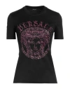 Versace Woman T-shirt Black Size 2 Cotton, Glass In Black