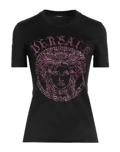 Versace Woman T-shirt Black Size 2 Cotton, Glass