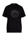 Versace Woman T-shirt Black Size 4 Cotton, Viscose, Polyamide, Metallic Polyester, Glass In Black