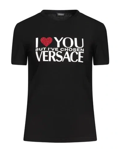 Versace Woman T-shirt Black Size 4 Viscose, Elastane, Glass