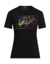 Versace Woman T-shirt Black Size 4 Viscose, Elastane, Glass In Black