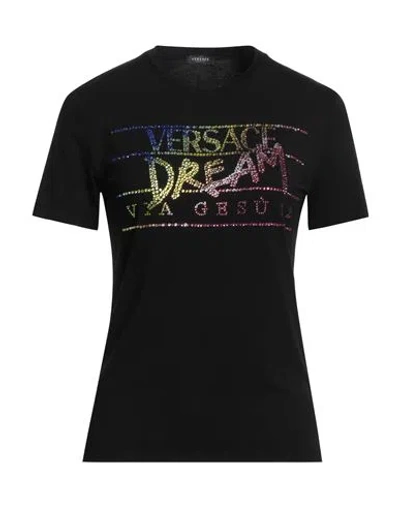 Versace Woman T-shirt Black Size 4 Viscose, Elastane, Glass