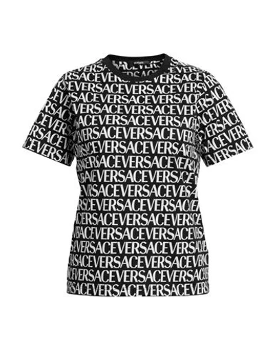 Versace Woman T-shirt Black Size 6 Cotton In Multi