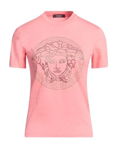 Versace Woman T-shirt Coral Size 14 Cotton, Glass, Aluminum In Red
