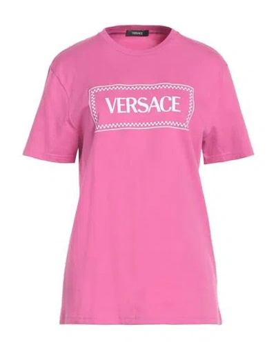 Versace Woman T-shirt Fuchsia Size 2 Cotton, Elastane In Red