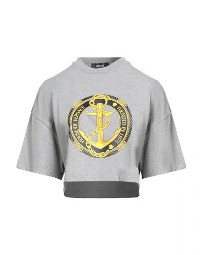 Versace Woman T-shirt Grey Size 6 Cotton, Elastane In Gray