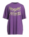 Versace Woman T-shirt Purple Size 8 Cotton, Elastane In Purple