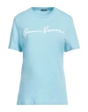 Versace Woman T-shirt Sky Blue Size 8 Cotton, Polyester