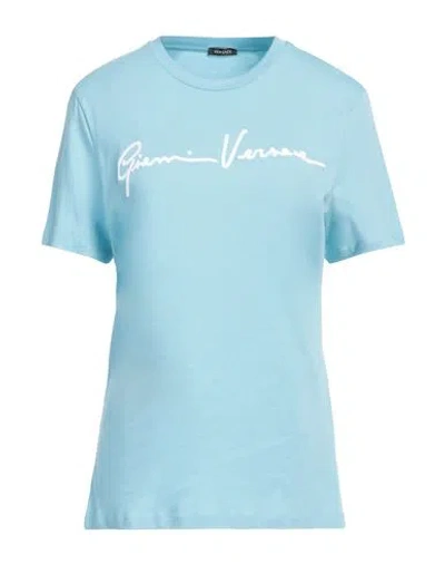 Versace Woman T-shirt Sky Blue Size 8 Cotton, Polyester