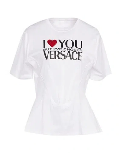 Versace Woman T-shirt White Size 2 Cotton, Glass