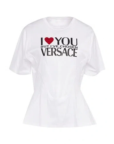 VERSACE VERSACE WOMAN T-SHIRT WHITE SIZE 6 COTTON, GLASS
