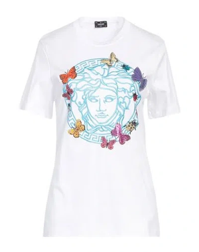 Versace Woman T-shirt White Size 4 Cotton, Polyester, Metallic Polyester, Viscose