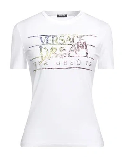 Versace Woman T-shirt White Size 4 Viscose, Elastane, Glass