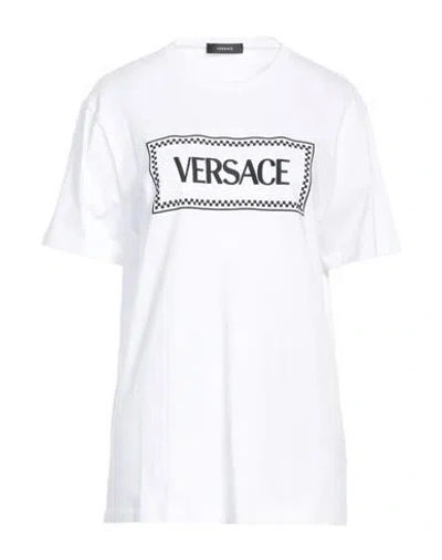 VERSACE VERSACE WOMAN T-SHIRT WHITE SIZE 6 COTTON, ELASTANE