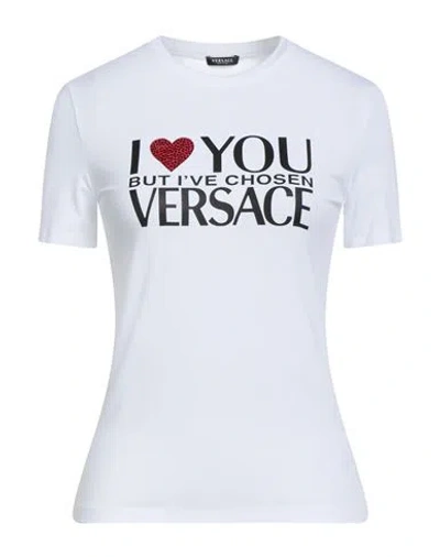 Versace Woman T-shirt White Size 8 Viscose, Elastane, Glass