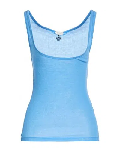 Versace Woman Tank Top Azure Size 4 Virgin Wool In Blue