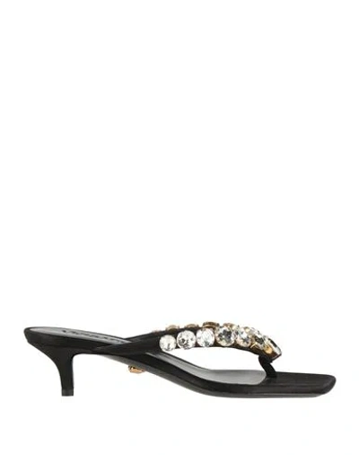 Versace Woman Thong Sandal Black Size 6 Textile Fibers In Black/ Gold