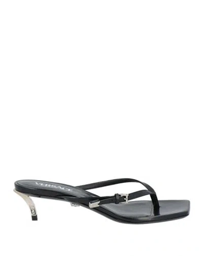 Versace Woman Thong Sandal Black Size 7 Calfskin