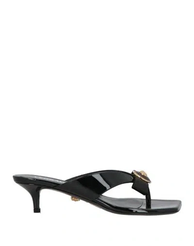 Versace Woman Thong Sandal Black Size 8 Calfskin