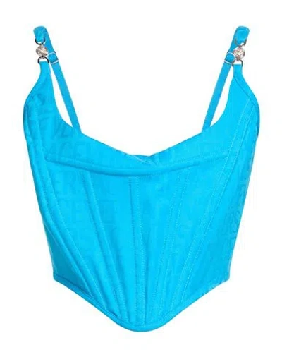 Versace Woman Top Azure Size 8 Virgin Wool In Blue