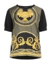 Versace Woman Top Black Size 6 Virgin Wool, Silk