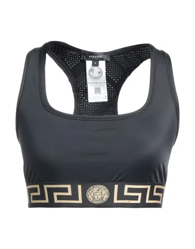 Versace Black Sports Bra With Greca And Medusa Detail In Stretch Cotton