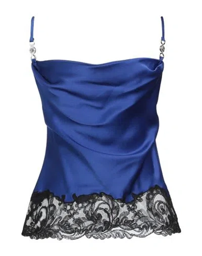 Versace Woman Top Bright Blue Size 2 Acetate, Viscose, Cotton