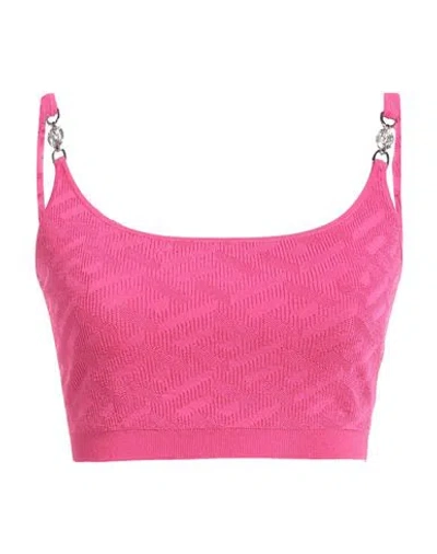 VERSACE VERSACE WOMAN TOP FUCHSIA SIZE 10 VISCOSE, POLYAMIDE, ELASTANE
