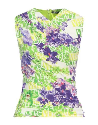 Versace Draped Printed Stretch-jersey Top In Lime Green