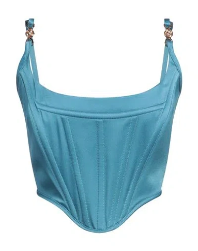 VERSACE VERSACE WOMAN TOP LIGHT BLUE SIZE 6 ACETATE, VISCOSE