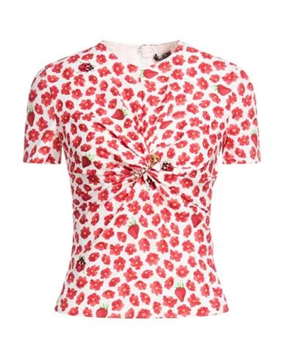Versace Woman Top Red Size 4 Silk, Elastane In Multi