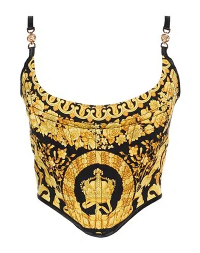 Versace Woman Top Yellow Size 4 Silk, Elastane