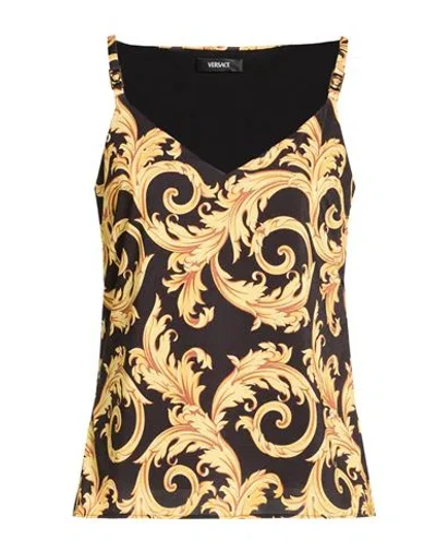 Versace Woman Top Yellow Size 8 Polyester, Elastane