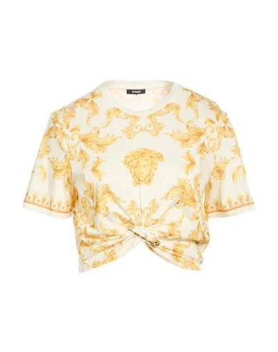 Versace Woman T-shirt Beige Size 4 Cotton In White