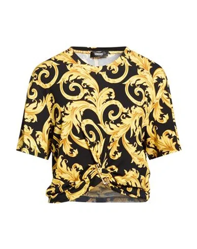 Versace Woman T-shirt Black Size 16 Viscose, Elastane